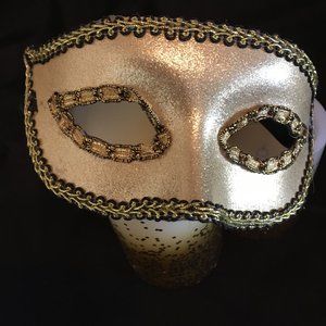 Wearable Gold Metallic Eye Mask with Brocade Trim